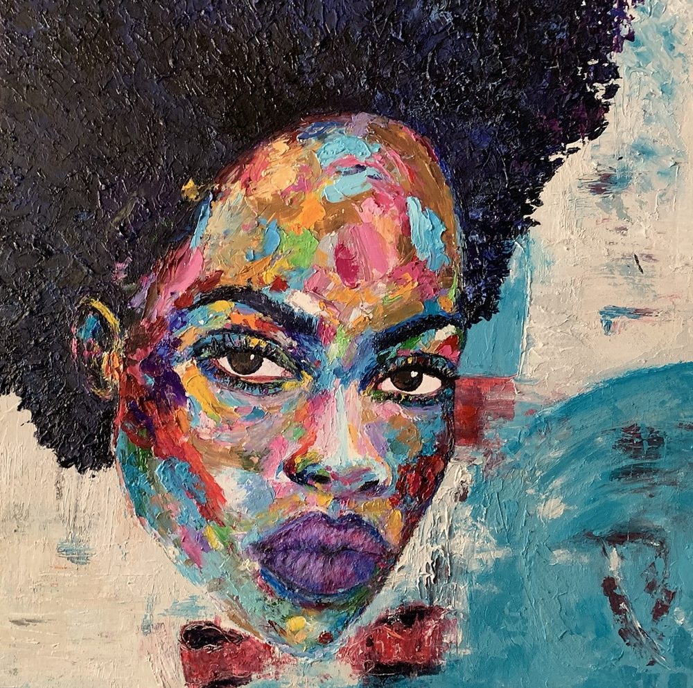 Portrait of a Black woman in vivid impasto colors